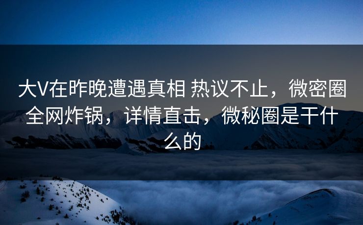大V在昨晚遭遇真相 热议不止，微密圈全网炸锅，详情直击，微秘圈是干什么的